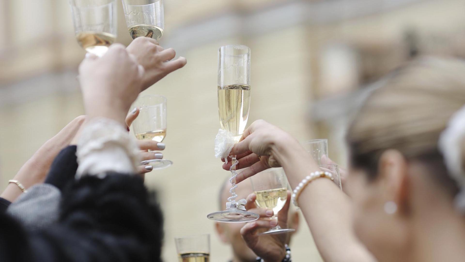 Wedding celebration with champagne glasses
